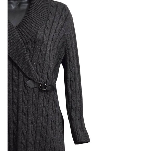 Calvin Klein Gray Faux Wrap Shawl Collar Cable Knit Sweater Dress Sz M - Picture 5 of 8